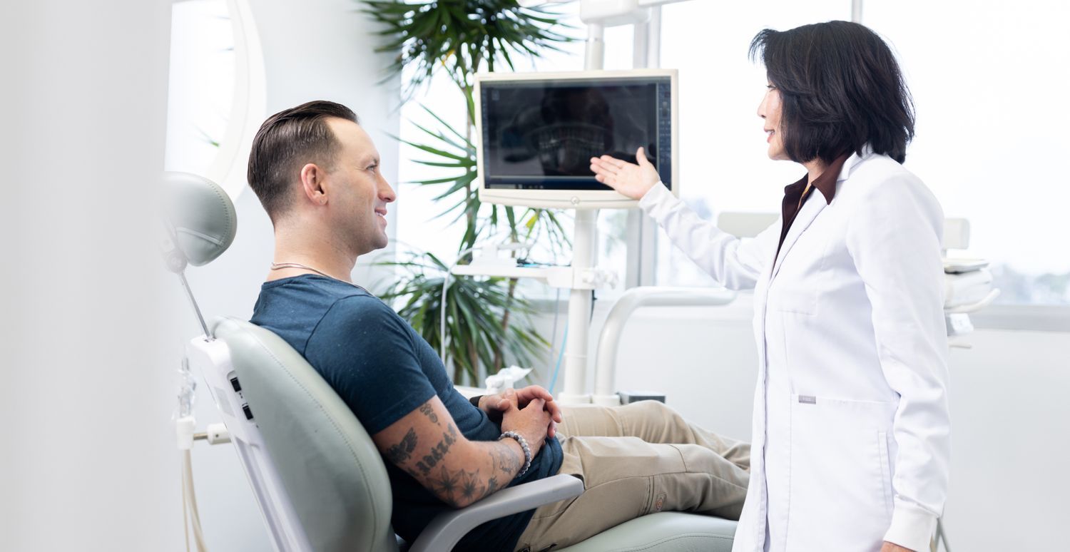 Patient consultation in a modern dental office.